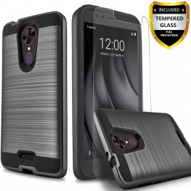 T-Mobile Revvl Plus Case, Circlemalls 2-Piece Style Hybrid Shockproof Hard Case Cover With [Tempered Glass Screen Protector] And Stylus Pen (Black)